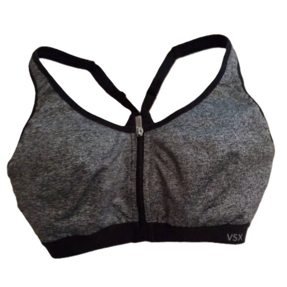 VICTORIAS SECRET VSX Zip Front Heather Gray Racerback Sports Bra Womans 34C - Picture 6 of 12